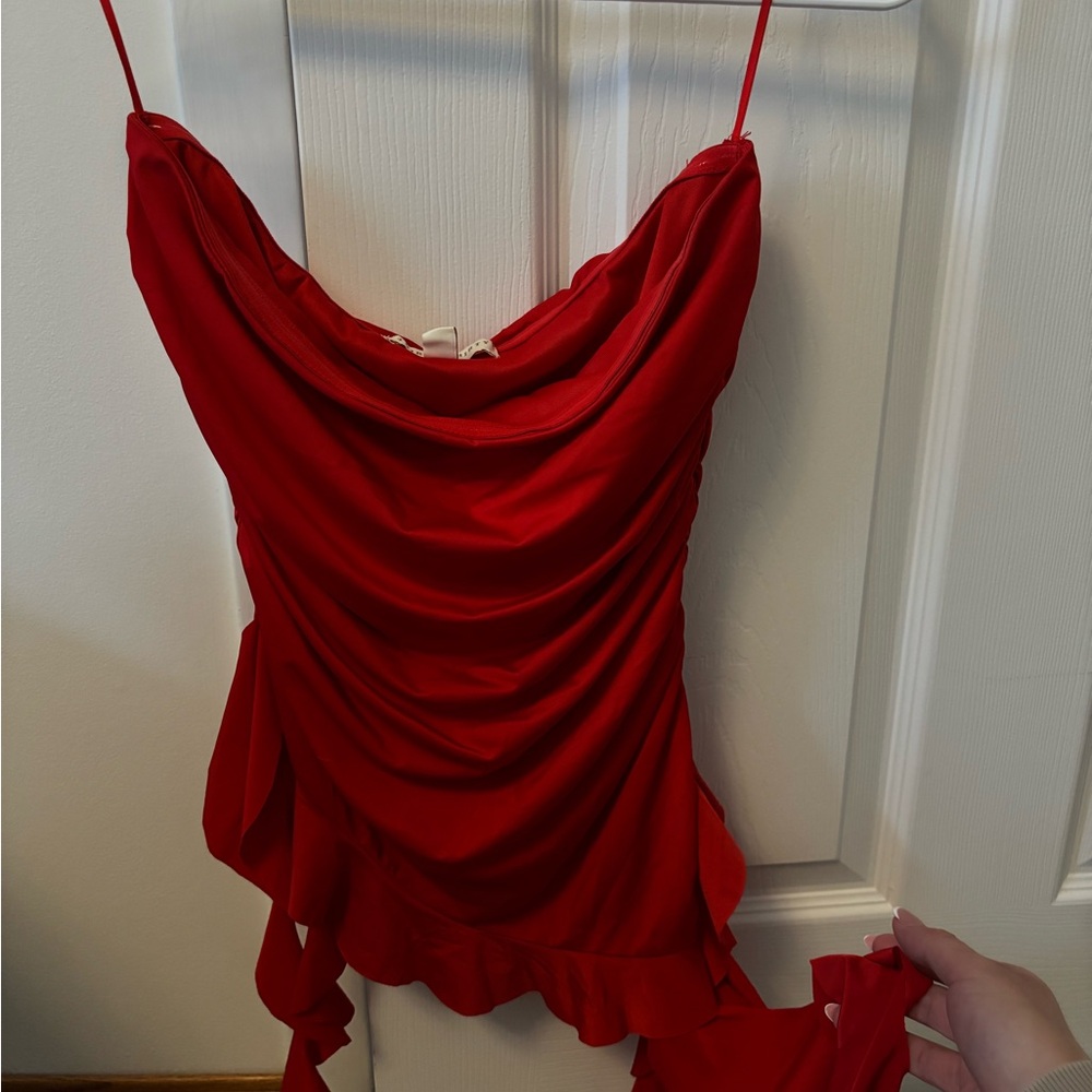 Red Draped Tube Top